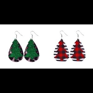 BOGO Free While supplies last.Vegan leather teardrop layered Christmas earrings